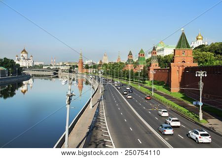 The Kremlin Embankment. The Walls Of The Moscow Kremlin