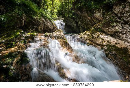 Idyllic Mountain River In Lepena Valley, Soca - Bovec Slovenia.