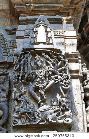 Ornate Wall Panel Reliefs Depicting Shiva Dancing On The Head Of Gajasura, Chennakesava Temple, Belu