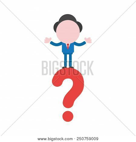Vector Cartoon Illustration Concept Of Faceless Businessman Mascot Character On Red Question Mark Sy