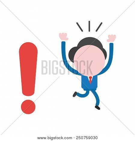 Vector Illustration Concept Of Worried Faceless Businessman Character Running Away From Exclamation