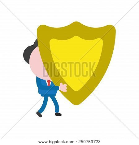 Vector Cartoon Illustration Concept Of Faceless Businessman Mascot Character Walking And Carrying Ye