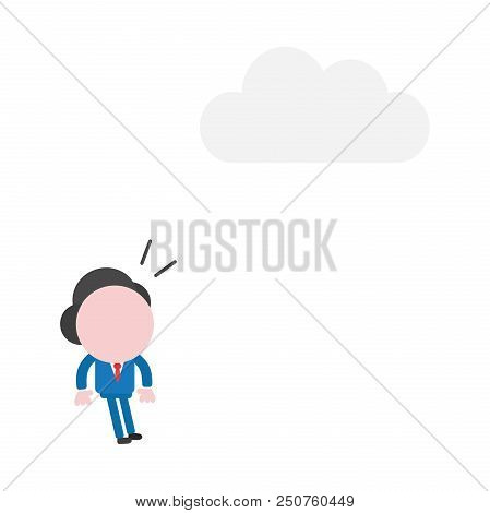 Vector Illustration Concept Of Surprised Faceless Businessman Character Look At Cloud Above