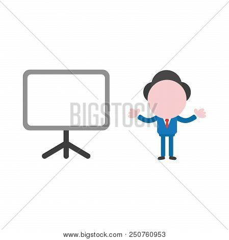 Vector Cartoon Illustration Concept Of Faceless Businessman Mascot Character With Blank Presentation