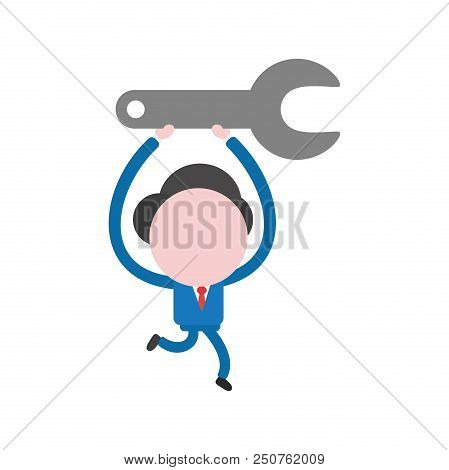 Vector Cartoon Illustration Concept Of Faceless Businessman Mascot Character Holding Up, Running And