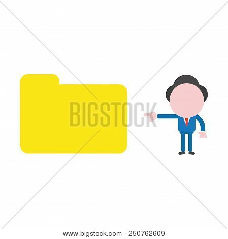 Vector Cartoon Illustration Concept Of Faceless Businessman Mascot Character Pointing Yellow Closed 