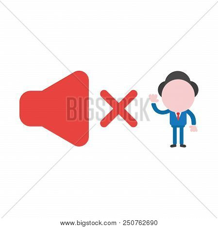 Vector Cartoon Illustration Concept Of Faceless Businessman Mascot Character With Red Speaker Sound 