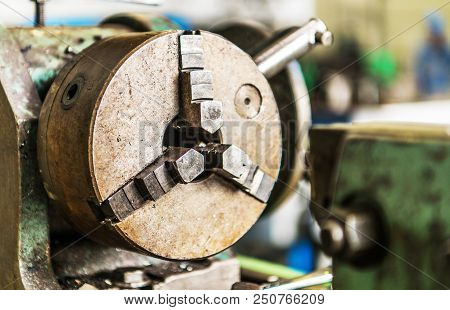 Classic Lathe Head Metalworking Industry Theme. Industrial Theme