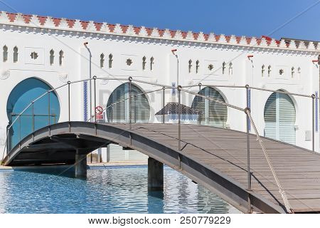 Foreground Bridge On The Back Facade Of Moruno Building In The City Of Castellon, Spain