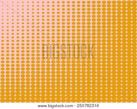 Pop Art Background, The Orange Color Turns Into Pink. Circles, Balls Of Different Shapes. Vector Ill