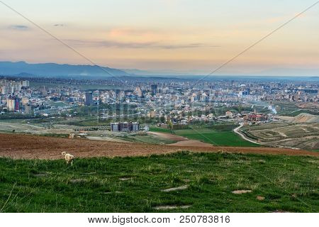 View Of Urmia City From Ser Mountain On Sunset. Iran