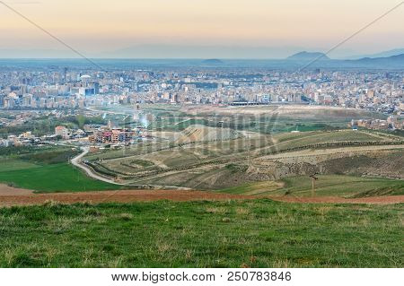 View Of Urmia City From Ser Mountain On Sunset. Iran