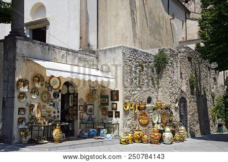 Ravello, Italy - June 03, 2012: A Ceramics Shop In Ravello,  Amalfi Coast, Salerno - Italy,
