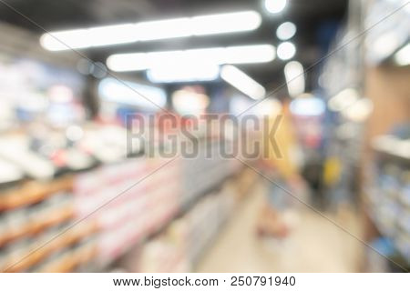 Abstrast Blurred background : Supermarket hypermarket and phamacy in USA