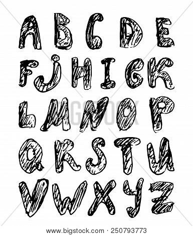 Hand Drawn Scribbled Alphabet/black And White Alphabet Letters