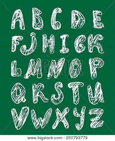 Vector Hand Drawn Sketch Alphabet On Green Background