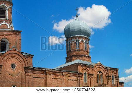 Temple Of St. Michael's Village Podgornoye. Brick Russian Orthodox Church Of The 19Th Century, Built
