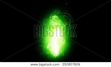 Particle Magic Liquid. Abstract Neon Futuristic Glowing Flame With Glitter That Sparkles And Twirl. 