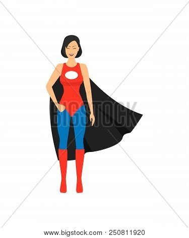 Cartoon Female Superhero Character Superheroine Concept Element Flat Design Style. Vector Illustrati