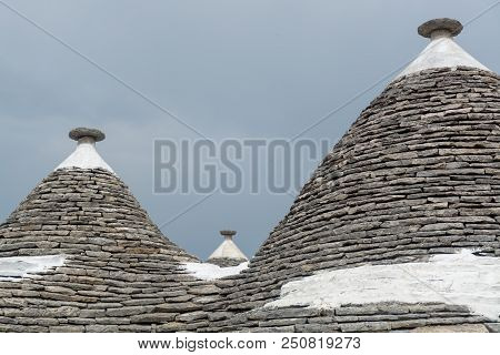 Unique Small South Italia City Alberobello With Antient Stones Conical Houses Trullo, Tourist Destin