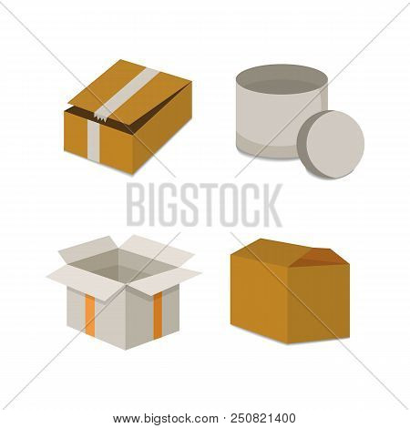 Set Open And Closed Carton Box. Delivery Packaging Vector Illustration
