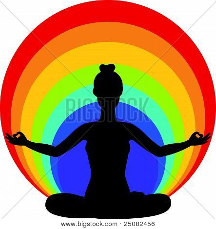 Beautiful woman sitting in yoga lotus position. Vector