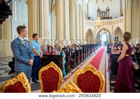 Editorial Church In Gothic Style, Interior. Akhitektura In Gerviaty Near Grodno, Belarus. Wedding. J