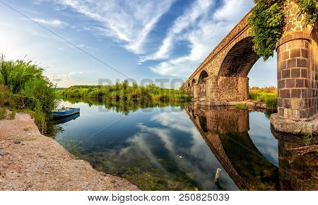 Overview Of The Ancient Bridge Of Orosei On The River Cedrino, Sardinia