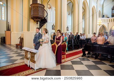 Editorial Church In Gothic Style, Interior. Akhitektura In Gerviaty Near Grodno, Belarus. Wedding. J