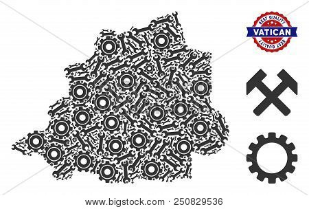 Repair Workshop Vatican Map Composition Of Service Tools. Abstract Territory Scheme In Gray Color An