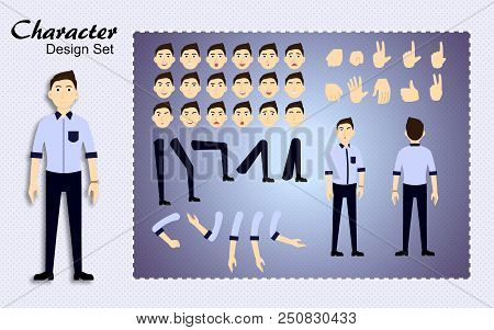 People Character Business Set. Front, Side, Back View Animated Character. Businessman Character Crea