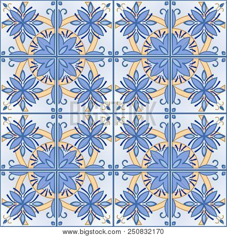 Seamless Background With Tilework, Blue Tales Wallpaper, Azulejo Vector Illustration