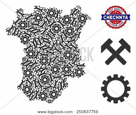 Service Chechnya Map Mosaic Of Service Tools. Abstract Territorial Plan In Gray Color And Best Quali