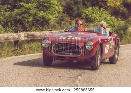 Pesaro Colle San Bartolo , Italy - May 17 - 2018 : Ferrari 340 America Spider Vignale	1952 Old Racin