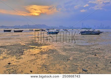 Old Wooden Fishing Boats Near Lau Fau Shan