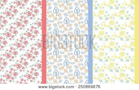 Set Of Doodle Floral Pattern. Vector Illustration. Textile Or Paper Design