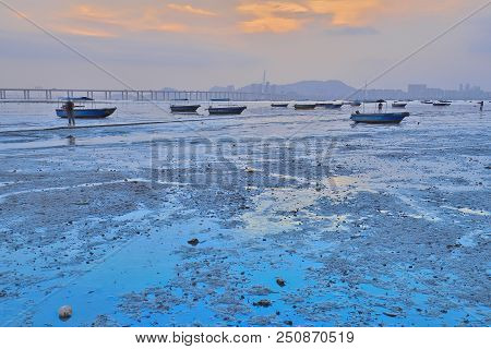 Old Wooden Fishing Boats Near Lau Fau Shan