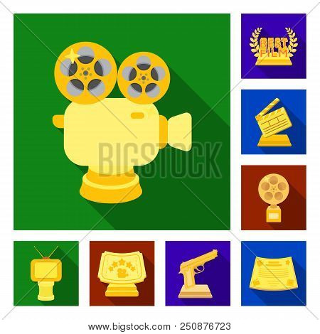 Film Awards And Prizes Flat Icons In Set Collection For Design. The World Film Academy Vector Symbol