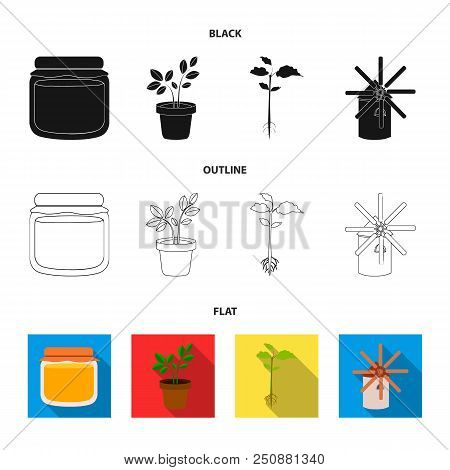 Honey Bank, Plant, Mill.farm Set Collection Icons In Black, Flat, Outline Style Vector Symbol Stock 