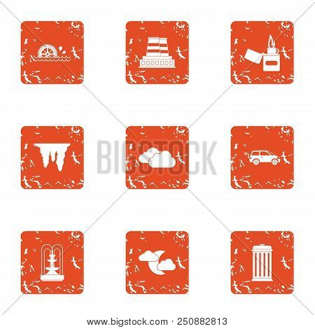 Give Energy Icons Set. Grunge Set Of 9 Give Energy Vector Icons For Web Isolated On White Background