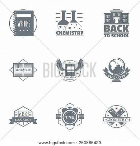 Chemical School Logo Set. Simple Set Of 9 Chemical School Vector Logo For Web Isolated On White Back