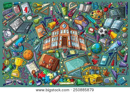 Hand Drawn Back To School Doodle Set Vector Illustration Background
