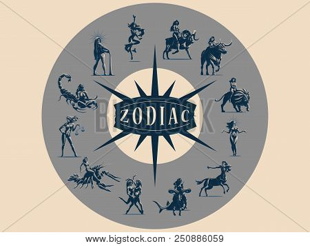 Zodiac Signs. Set Of Vector Emblems. Vector Illustration.