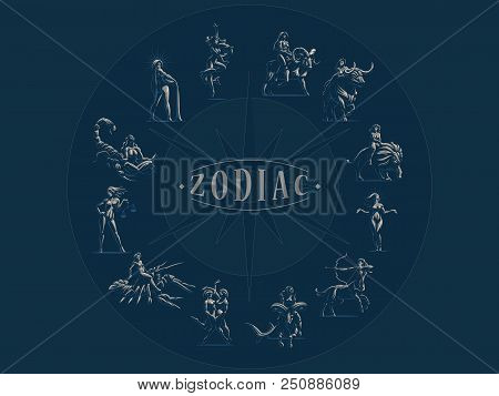 Zodiac Signs. Set Of Vector Emblems. Vector Illustration.