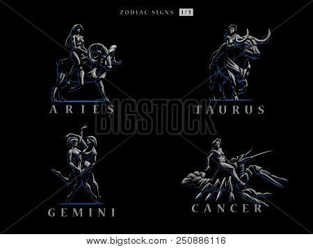 Zodiac Signs. Set Of Vector Emblems. Vector Illustration.