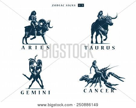 Zodiac Signs. Set Of Vector Emblems. Vector Illustration.