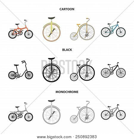 Retro, Unicycle And Other Kinds.different Bicycles Set Collection Icons In Cartoon, Black, Monochrom