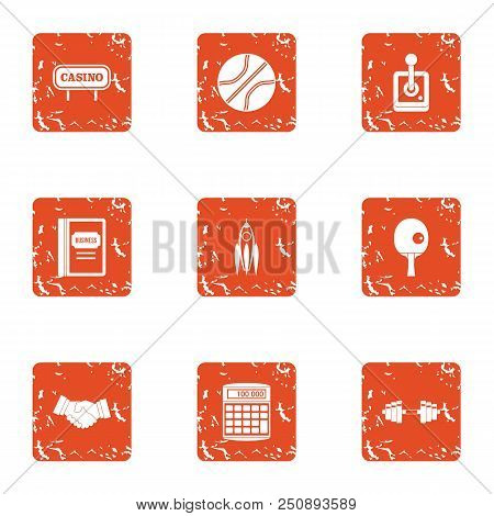 Cash Game Icons Set. Grunge Set Of 9 Cash Game Vector Icons For Web Isolated On White Background