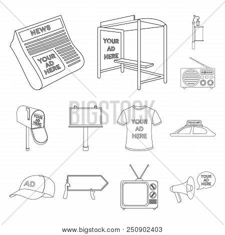 Production Of Advertising Outline Icons In Set Collection For Design. Advertising Equipment Vector S