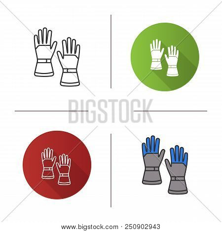 Winter Ski Gloves Icon. Snowproof Gloves. Flat Design, Linear And Color Styles. Isolated Vector Illu